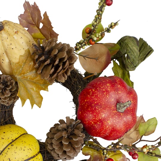 13'' Unlit Pumpkin Berries Foliage and Pine Cone Fall Harvest Wreath
